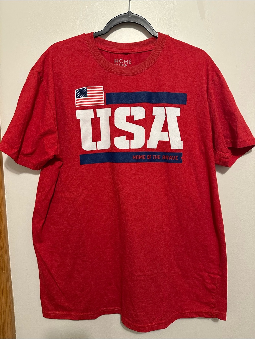 Home of the Brave Mens Red Patriotic USA Flag Graphic Tee T-Shirt XL